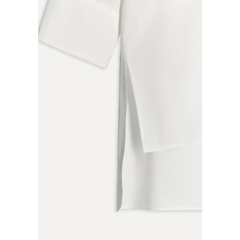 Été nouveau femmes coton plissé décoration Sport série longue Sve col rabattu soie irt coupe ample trajet Sle