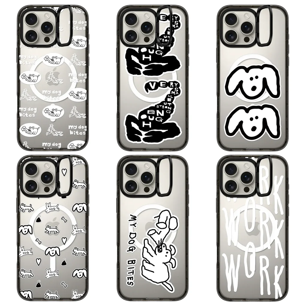 

Dog Sticker Lens Stand Black Acrylic Border Magnetic Case: Compatible with IPhone 12 13 14 15 16 Pro Max