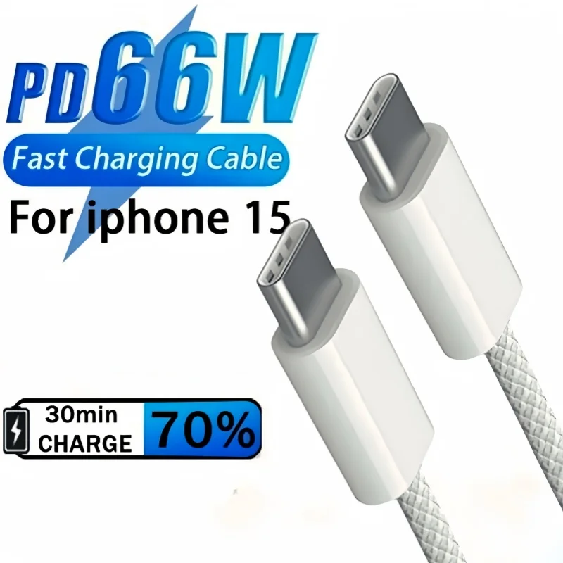 나일론 브레이드 휴대폰 충전 케이블, 60W USB C to C 타입, 3A 고속 충전, 아이폰 15 프로 맥스 플러스 샤오미 포코 삼성용