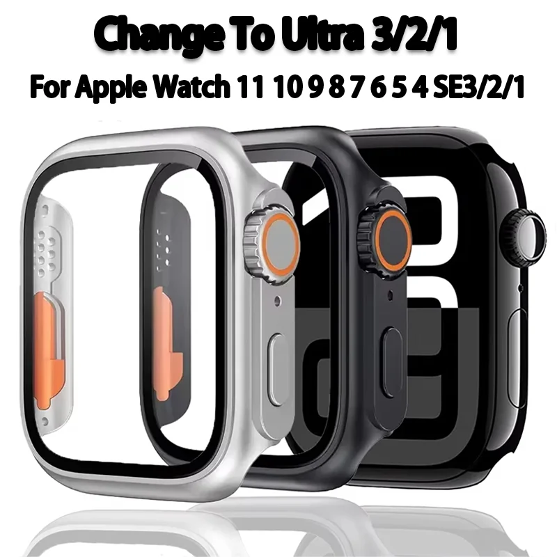 Glass+Case For Apple Watch 11 10 46mm 42mm 9 8 7 45mm 41mm Screen Protector Change Ultra 3/2/1 Bumper Cover iWatch 6 5 4 SE3/2/1