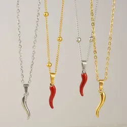 1Pc Stainless Steel Italian Cornicello Horn Chili Pendant Women Necklaces Gothic Hot Pepper Lucky Amulet Collares Bijoux Jewelry