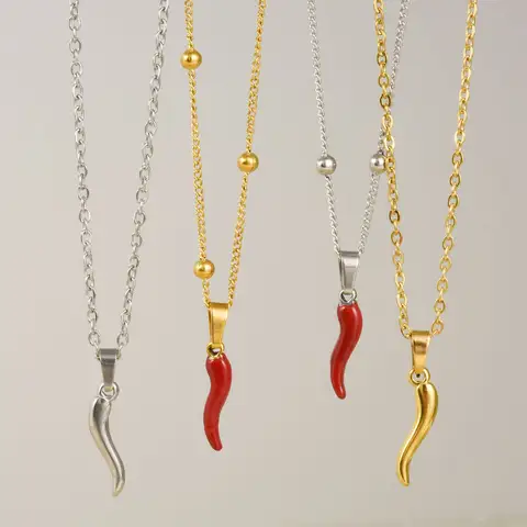 1Pc Stainless Steel Italian Cornicello Horn Chili Pendant Women Necklaces Gothic Hot Pepper Lucky Amulet Collares Bijoux Jewelry