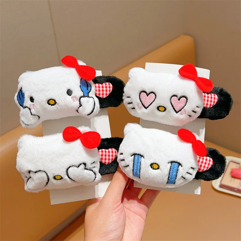 Hello Kitty Plush Big Hair Clip Sanrio KT Cat Eoticon Soft Filled Doll Hairpin Hair Barrettes Kawaii Headwear Hair Accessories