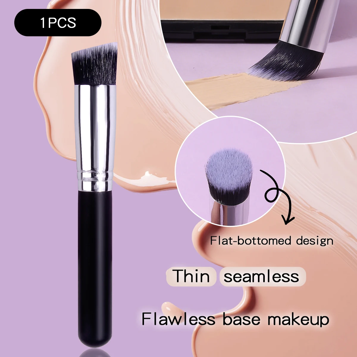1PC Angled Foundation & Concealer Brush, Non-Absorbent, No Streaks, Flawless & Even Base Makeup Brush, Professional Makeup Tool