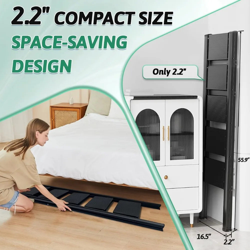 Escalera plegable de 5 escalones - OOSOFITT Escalera resistente de capacidad de 330 lb para uso doméstico e en interiores, ideal para cocina y armario A