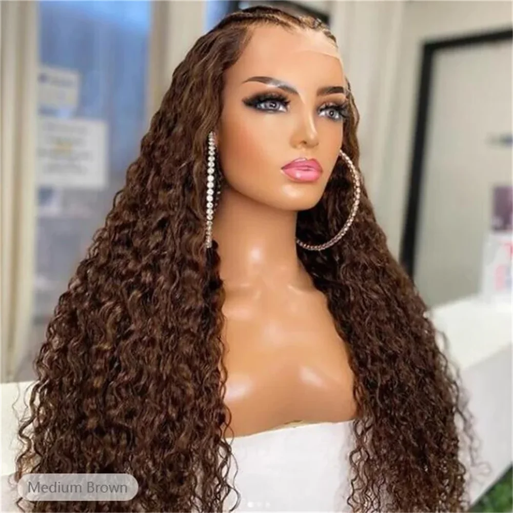 

Soft Glueless Preplucked 26inch 180Density Brown Kinky Curly Lace Front Wig For Women Natural Hairline Synthetic Baby Hair