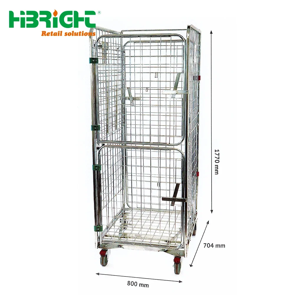 4 Sided Secure Supermarket Warehouse Cargo Industry Steel Storage Roll Cage