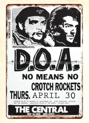 home art 1987 DOA No means no crotch rockets Concert Seattle metal tin sign