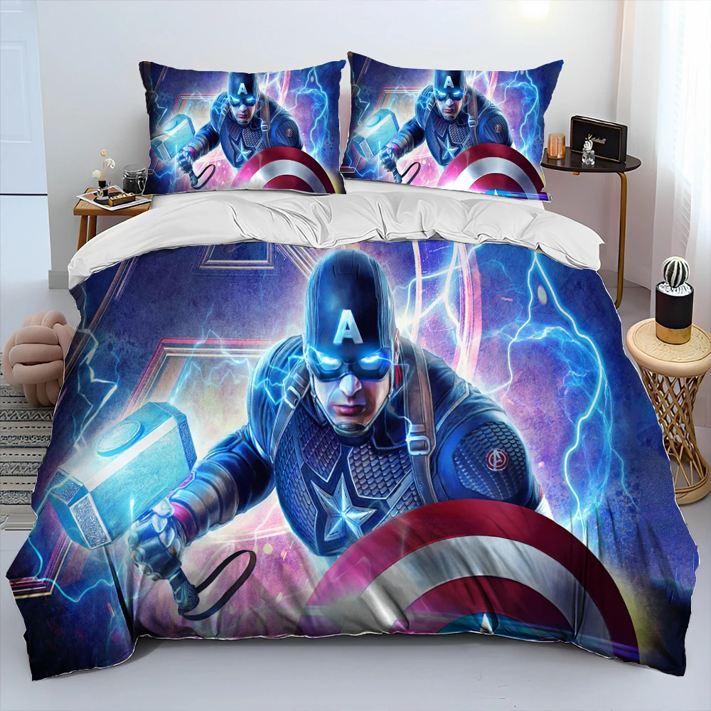 HD Captain America Marvel Iron Man Comforter Bedding Set,Duvet Cover Bed Set Quilt Cover Pillowcase,Queen Bedding Set Adult Kids