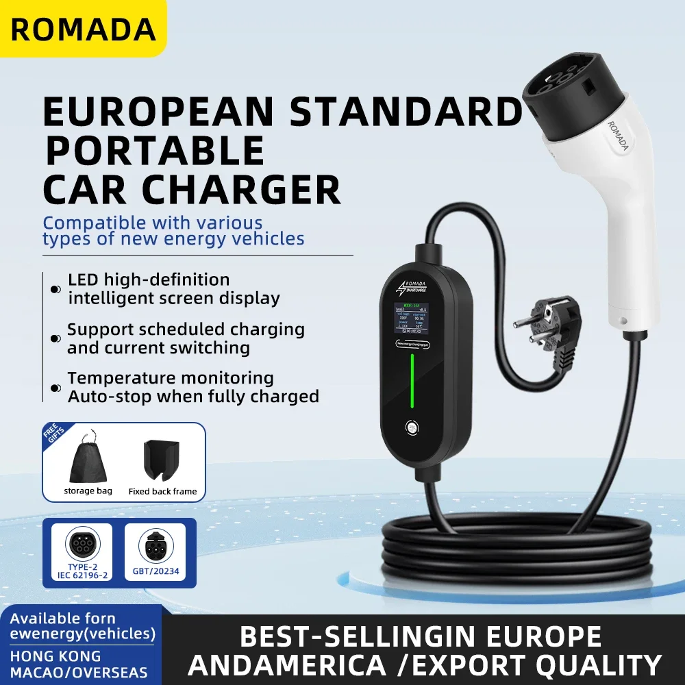 

Портативное зарядное устройство для электромобилей 3,5 кВт GB/T20234/Type2 16A Кабель для быстрой зарядки 5 м 10 м 15 м с вилкой европейского стандарта для домашнего электромобиля Wallbox EVSE