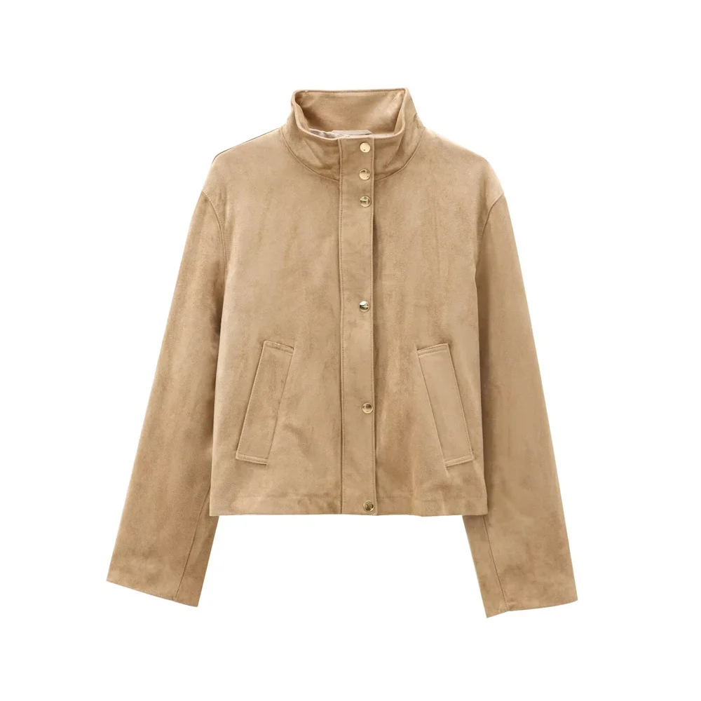 

Zach Ailsa Autumn New Women's Casual Versatile Style Side Pocket High Collar Long Sleeve Solid Color Loose Jacket Coat