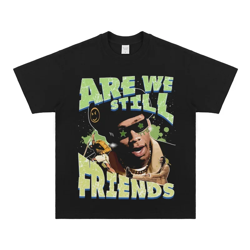 Hip-hop Short-sleeve Streetwear Portrait Retro High-street Loose Heavyweight Pure Cotton Digital Direct Print T-shirt  Unisex