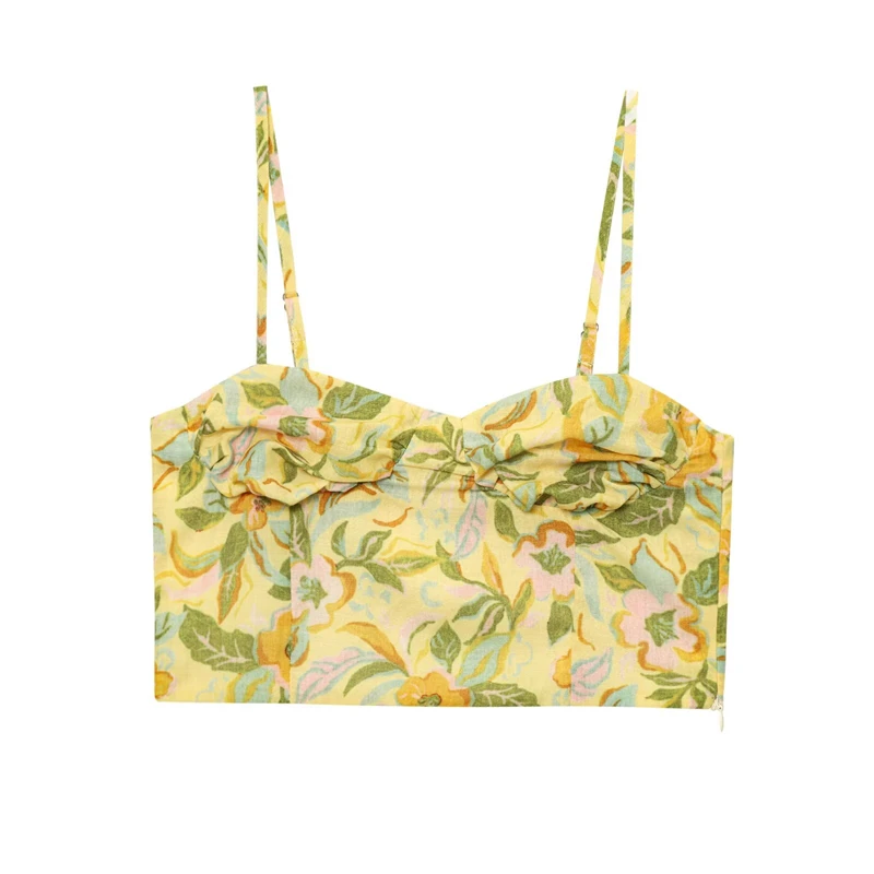 

KEYANKETIAN Summer New Women's Vacation Style Printed Pleated Short Camisole Vest Women Strapless Top