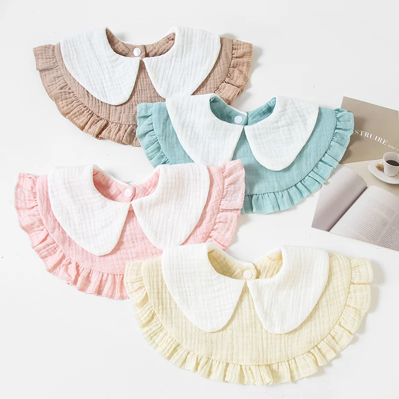 

Gauze Feeding Drool Baby Bibs Ruffle Solid Color Infants Saliva Towel Soft Cotton Burp Cloths for Boys Girls Kids Accessories
