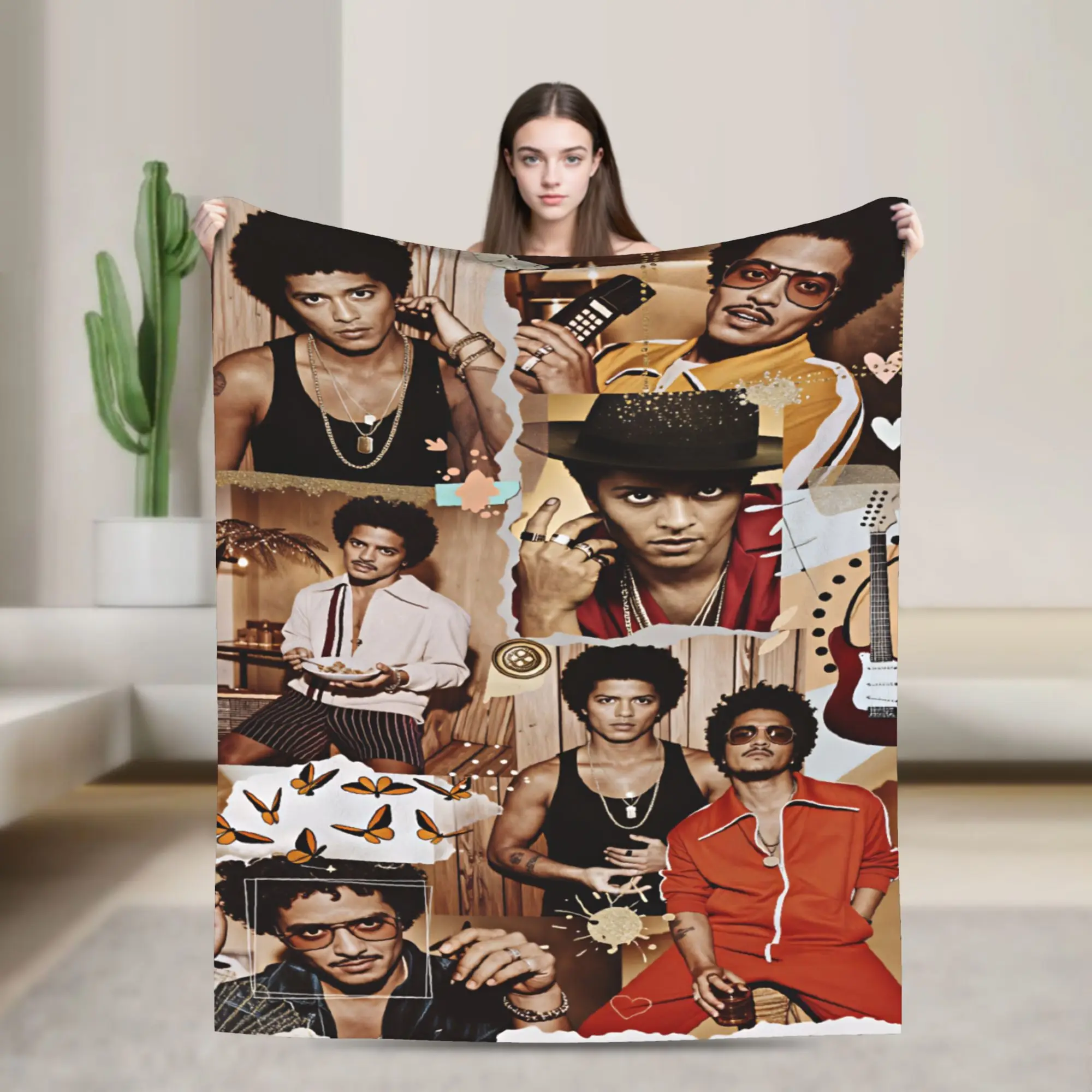 2026 Tour Bruno Mars American Blanket  Picnic Flannel Throw Blanket For Couch Bed Super Warm Customized Quality Bedspread Gift
