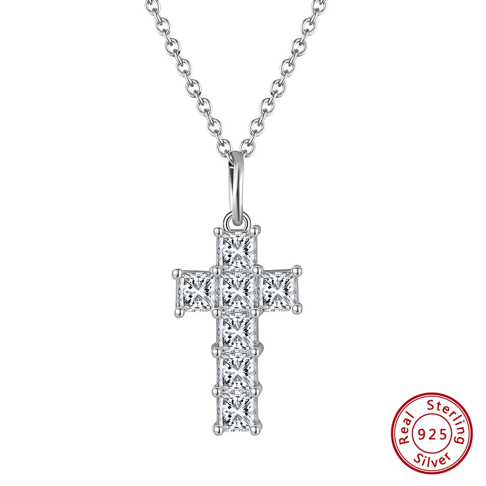 

KISS MANDY Shiny Zirconia Cross Pendant Necklace 925 Sterling Silver 8A CZ Cross Shape Chain Party Daily Fashion Jewelry SLZN12