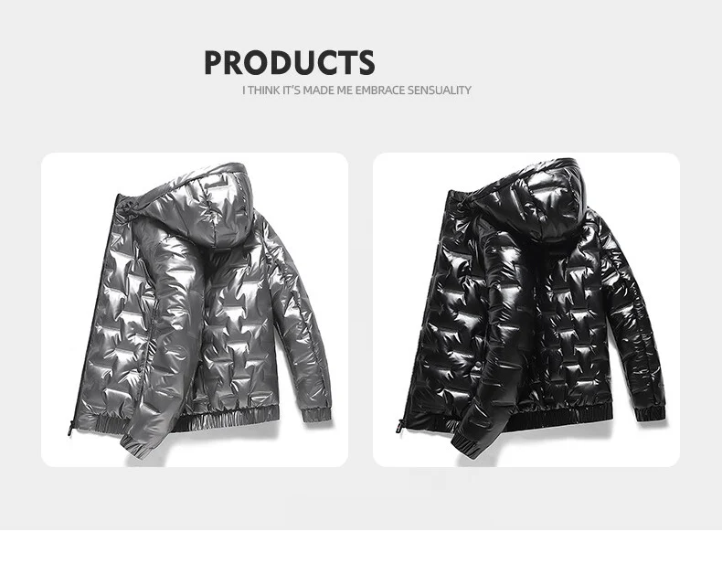 NONEAIR Mens Thick Warm Glossy Black Jackets Outwear Men's Clothings Winter Hooded Parkas Men Windbreaker Fashion Thermal Coats