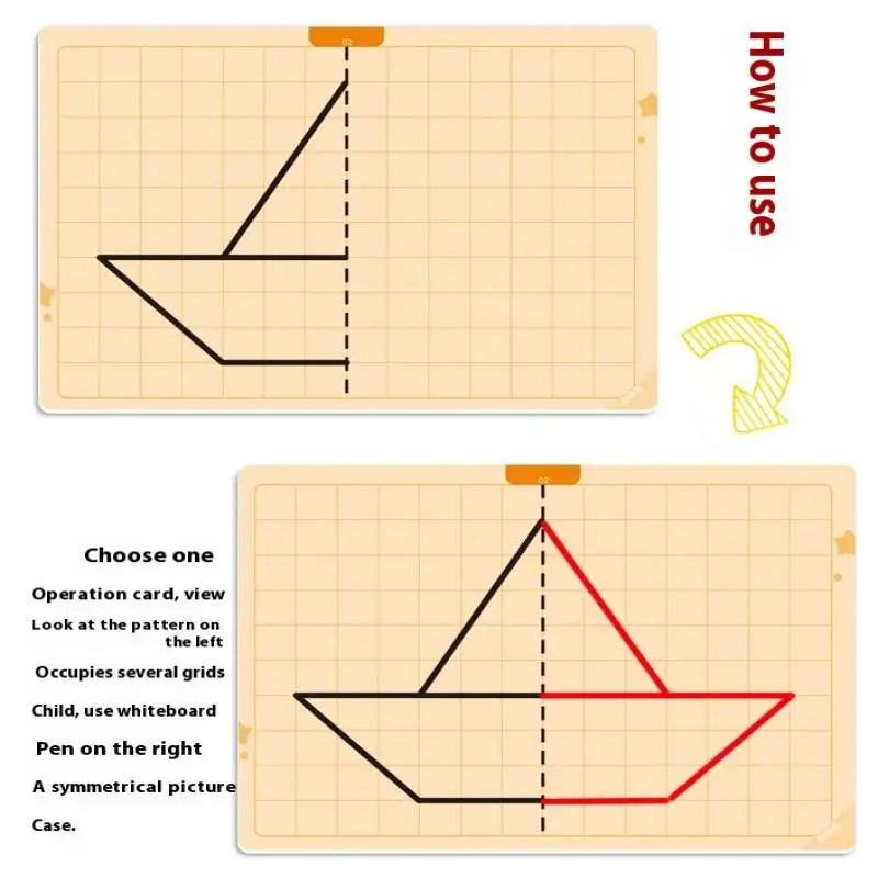 Symmetrisches Zeichenspielzeug für Kinder mit 20 Seiten, das auf Feinmotorik schreiben und 2-Farben-Bürstenkontroll-Trainingszeichnung fokussiert