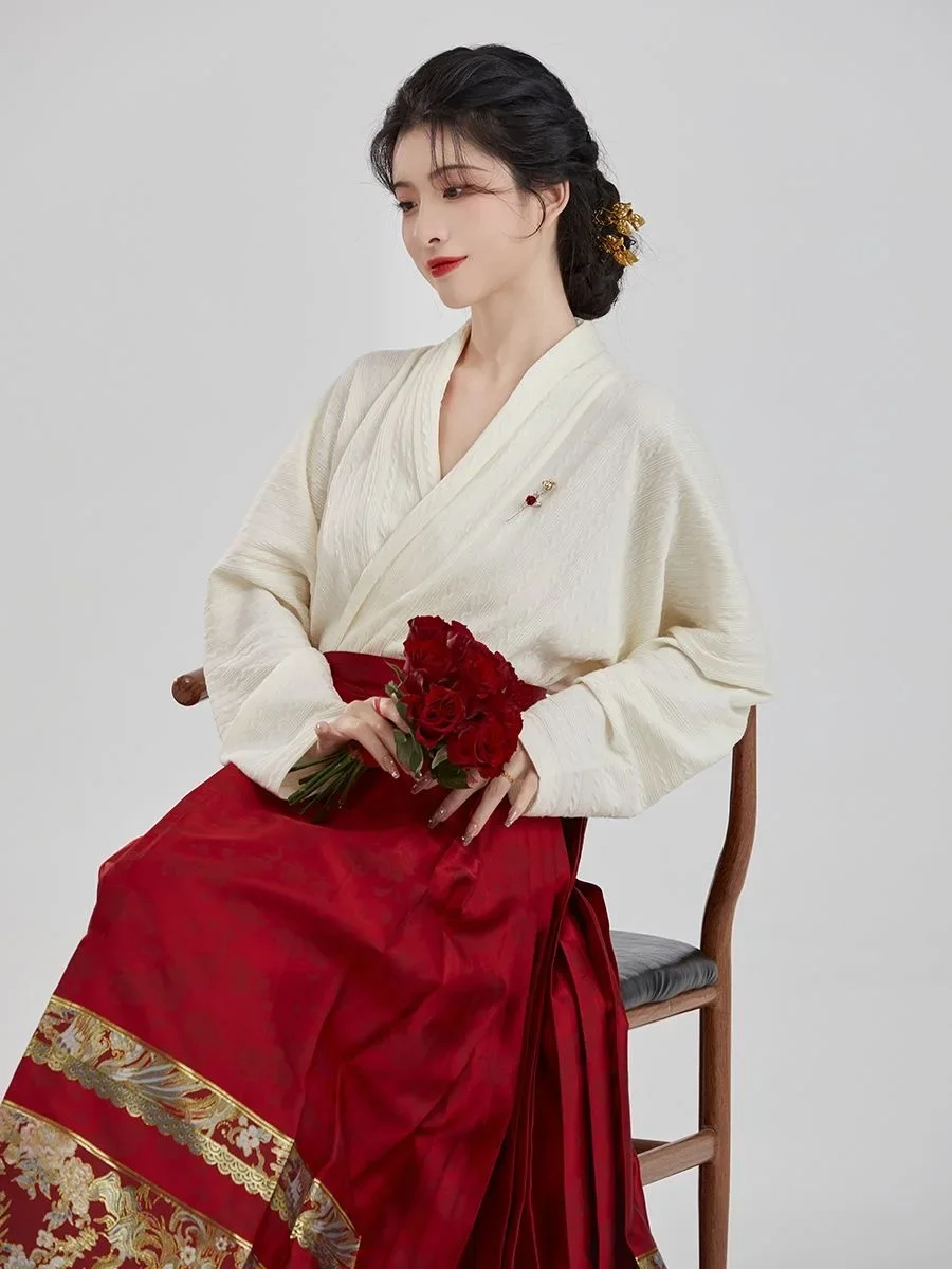 Винтажная юбка Hanfu с изображением лошади, модная женская юбка, кардиган с воротником-стойкой, 2 шт., рубашка, юбка со складками, комплект из мамской