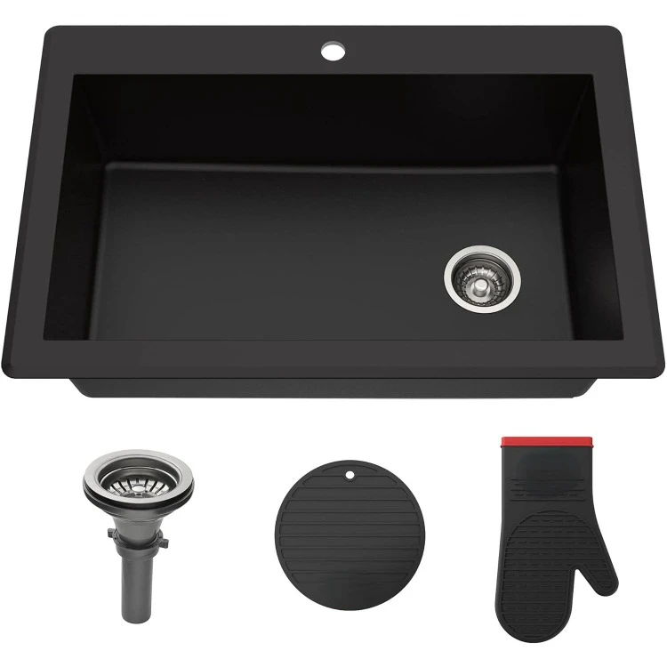 

33” Dual Mount Single Bowl Granite Kitchen Sink in Black, KGD-54BLACK