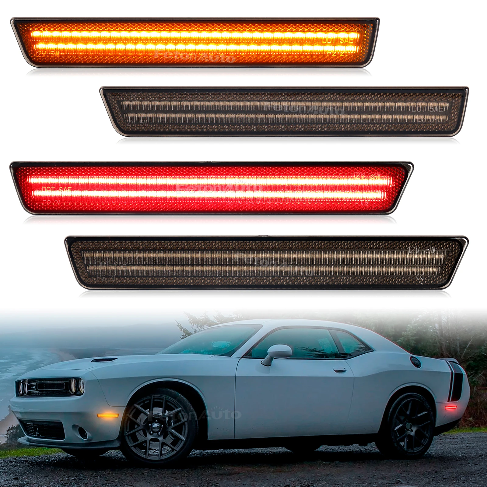 LED Side Marker Light Front Rear Bumper Turn Signal Light Yellow Red Indicator Light for 2015-2023 Dodge Challenger