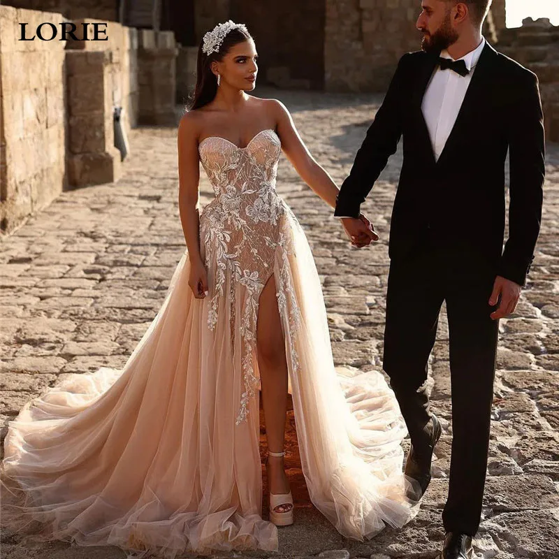 

LORIE Champagne Wedding Dresses Sweetheart A Line Boho Bride Dress 2024 vestidos de novia Lace Wedding Gowns Side Split