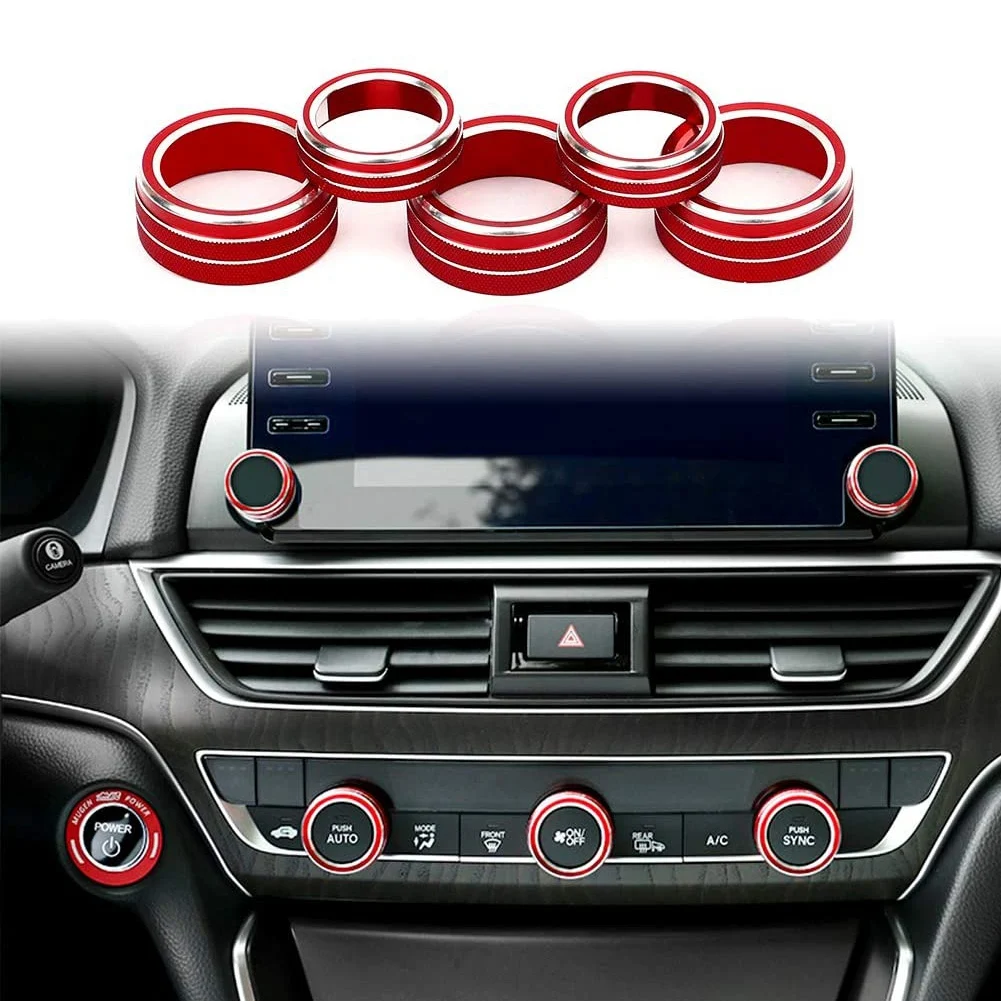 5PCS Car Centre Console Air Conditioning Volume Knob Ring Cover Trim for Honda Accord Sedan Sport EX EX-L LX 2018-2021