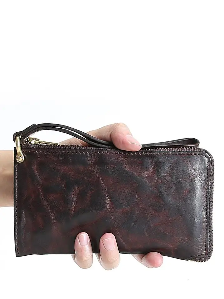 PNDME fashion vintage high quality genuine leather men's women's clutch bag simple designer cow leather ID multi-card wallet