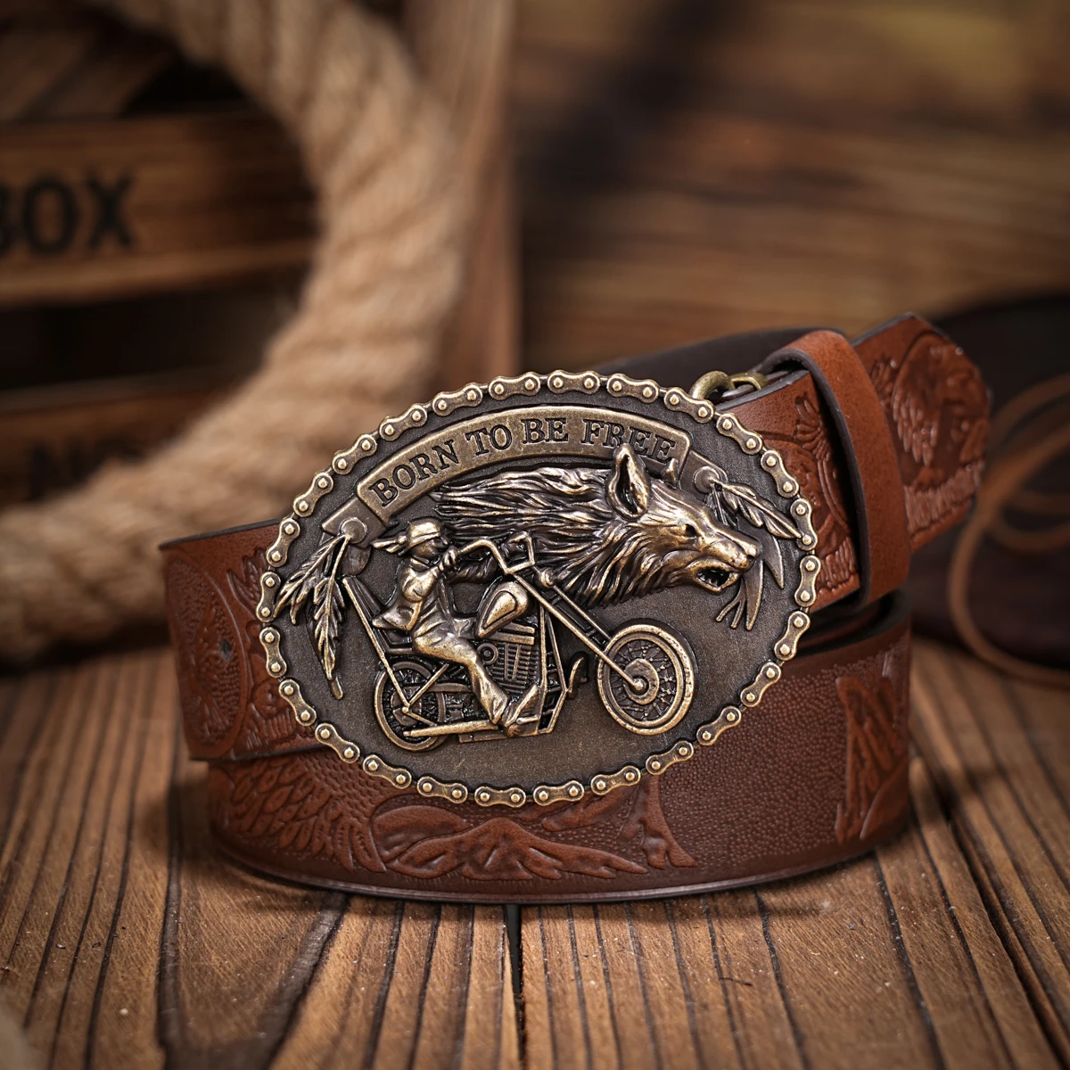 Western denim PU Belt - men's decorative printed carved denim waistband