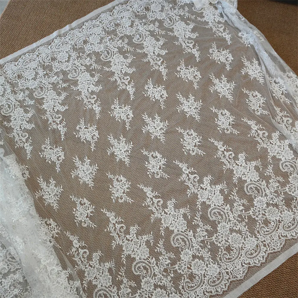 3 Meters White Embroidered Boning-Style Fabric for Fashion Wedding Dresses Eyelashes Lace Garments Material