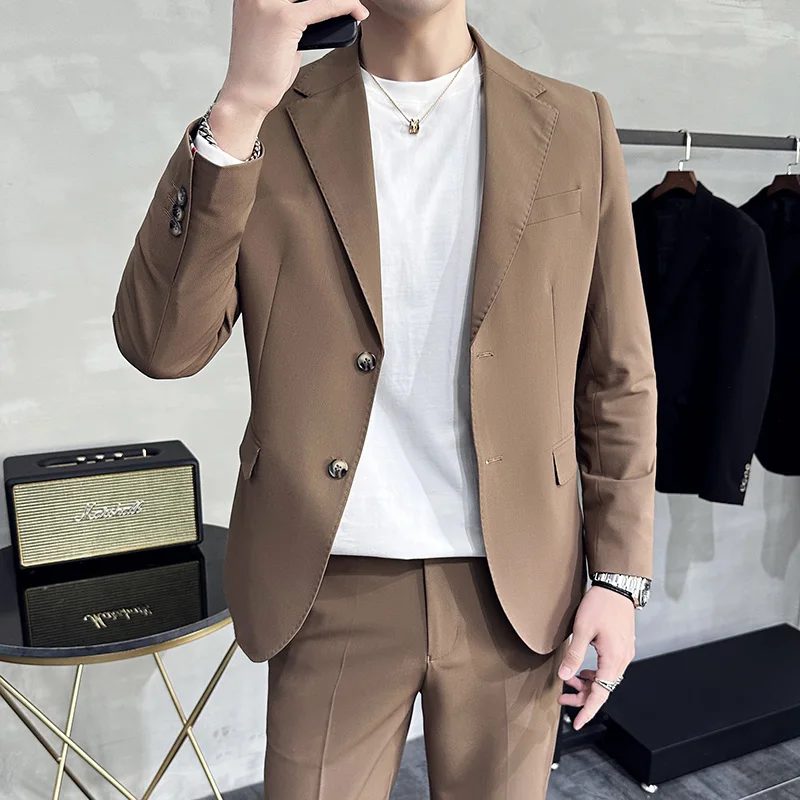 7XL 6XL (Jacket+Pant) Spring Summer Simple Casual Suit 2023 Men\'s Business Groom Wedding Tuxedo Formal Prom Party Office Suit