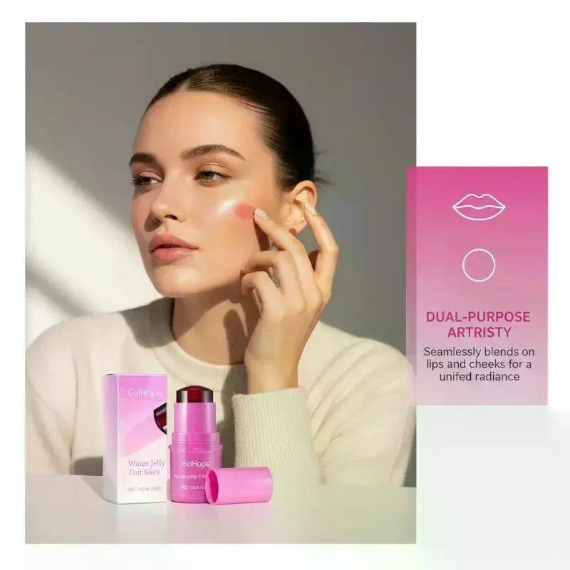 All in One Cheek Lip Blush Stick Moisturizing Cream Water Jelly Texture Makeup for  Use