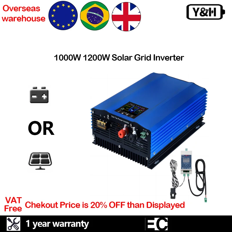 Y&H 1000W 1200W Grid Solar Micro Inverter with Limiter LCD Display AC230V MPPT Pure Sine Wave