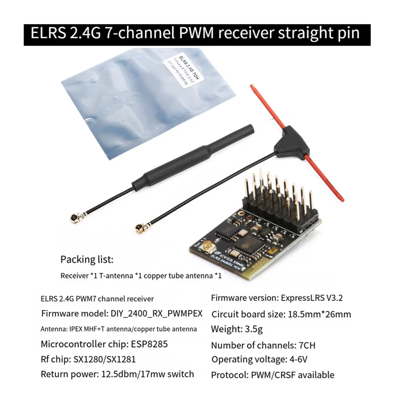Practical-For CYCLONE ELRS 2.4G PWM Receiver Expresslrs RX 2400RX PWM/CRSF Black For RC FPV Drone Quadcopter