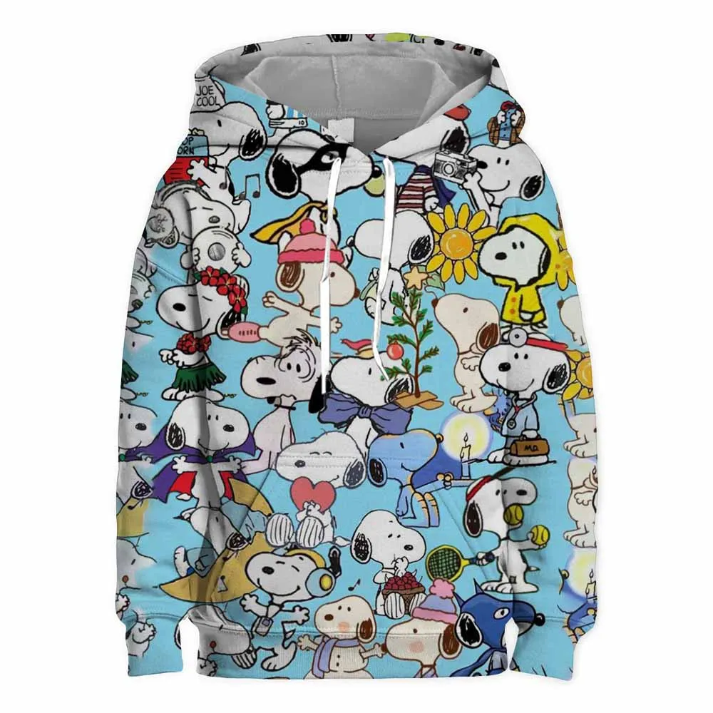 White Snoopy Cartoon Anime Children Pullover Tops 2024 New Fashion Boy Girl Kids Hoodie Spring Autumn Baby Sweatshirt Clothes