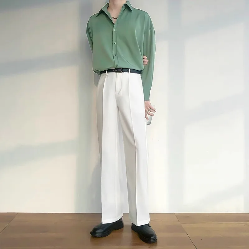 Ice Silk Suit Pants for Men Slim Fit Comfortable Loose Straight Leg Trousers Soft Breathable Waterfall Youth Trendy Summer Pant