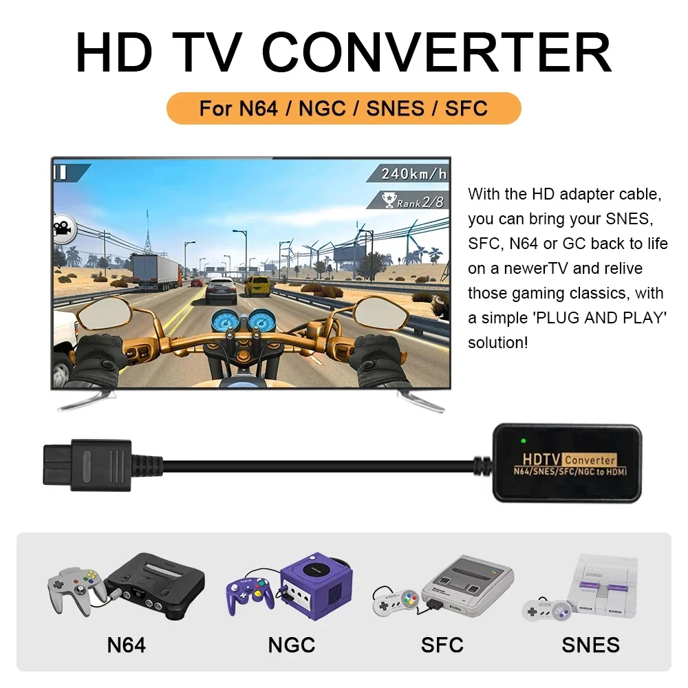 1080P NGC/SNES/N64 To HDMI Converter Adapter,HDMI Cable for Nintend 64 SNES Console Game Cube Plug and Play Restore Game Screen
