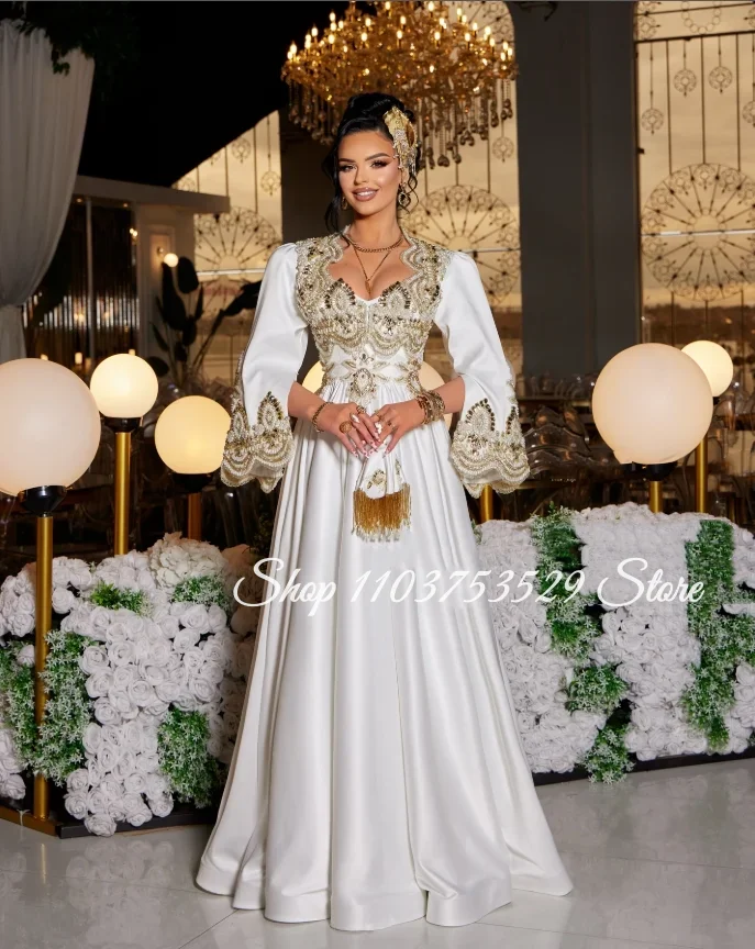Maßgeschneidertes elegantes formelles Brautabendkleid Elfenbein Zarte bestickte Applikation Langärmeliges arabisches Partykleid Damen Abend G