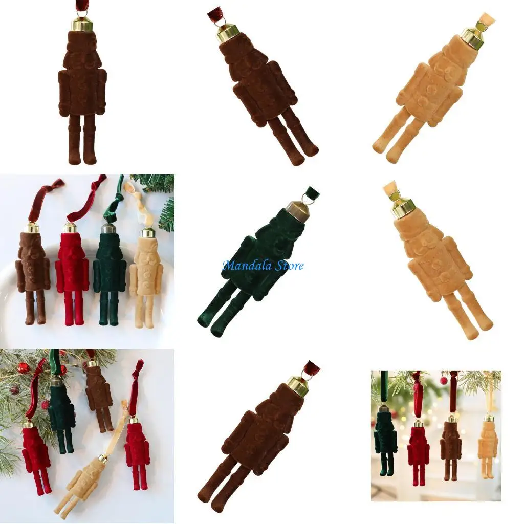 

U2JC Flocking Nutcrackers Hanging Decoration for Indoor Outdoor Use Plastic Christmas Ornament For Tree Door Window