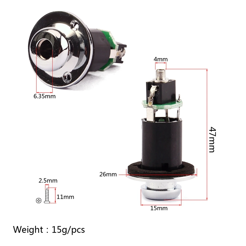 

1/4 Inch Acoustic Electric Guitar End Pin Output Input Jack Socket Guitar Equalizer EQ Preamp Socket Strap Pin 6.35mm (Black)