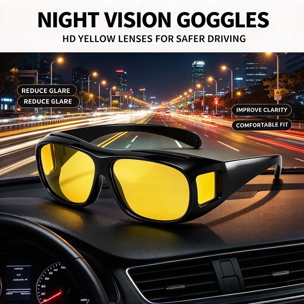 HD Yellow Lens Night Driving Glasses Anti Glare Wrap Around Goggles for Car Driver Night Vision Safety Outdoor