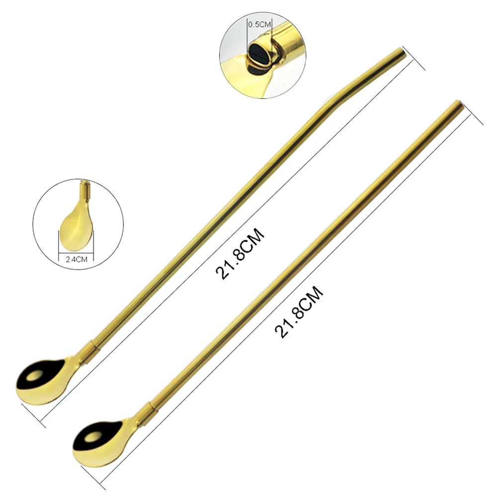 4/8Pcs 304 Stainless Steel Straw Spoon Set Mixing Stirring Straw Reusable Metal Straw with Brush for Smoothie Drinking Accessory