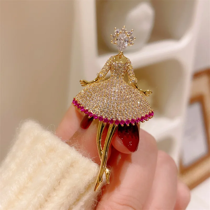 OKILY Super Beautiful French Retro Zirconia Dancing Ballet Girl Brooch Pins Elegant CZ Ballerina Broches Mujeres Boda Joyeria image 2