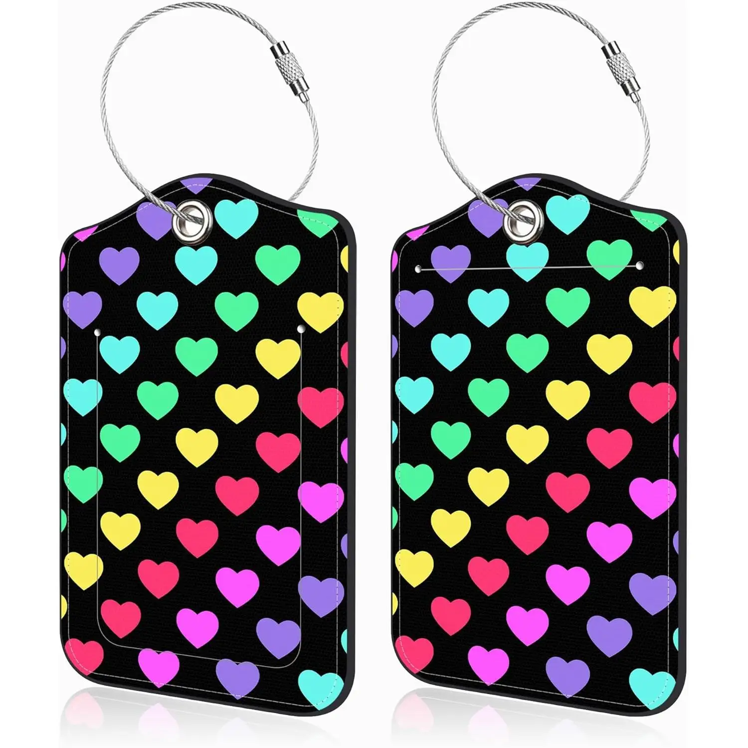 

Colorful Hearts Luggage Tags for Suitcases PU Leather Baggage Tags Name ID Label with Privacy Cover and Stainless Steel Loop