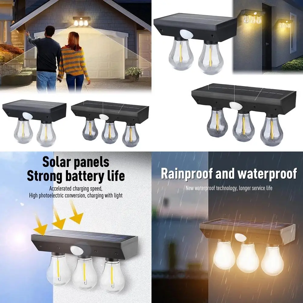 2/3 Head Solar Powered Human Body Sensing Wall Lamp Courtyard Wall Lamp Lighting Street Lamp Intelligent Induction Light Bulb