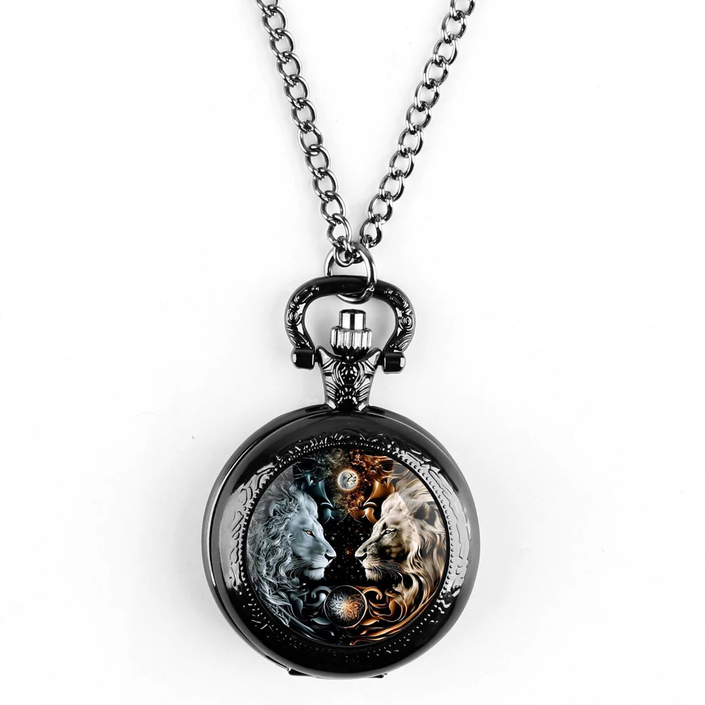 Mysterio Tiger Design Glass Dome Vintage Quartz Pocket Watch Men Women Pendant Necklace Chain Clock Hours Watch Jewelry Gifts