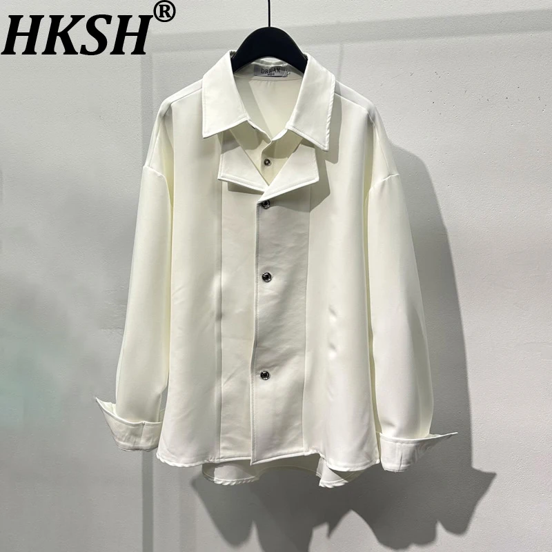 

HKSH Spring Autumn New Man Dark Style Double Collar Design Niche Fake Two-Piece Long Sleeve Shirt Loose Casual Chic Tops HK13626