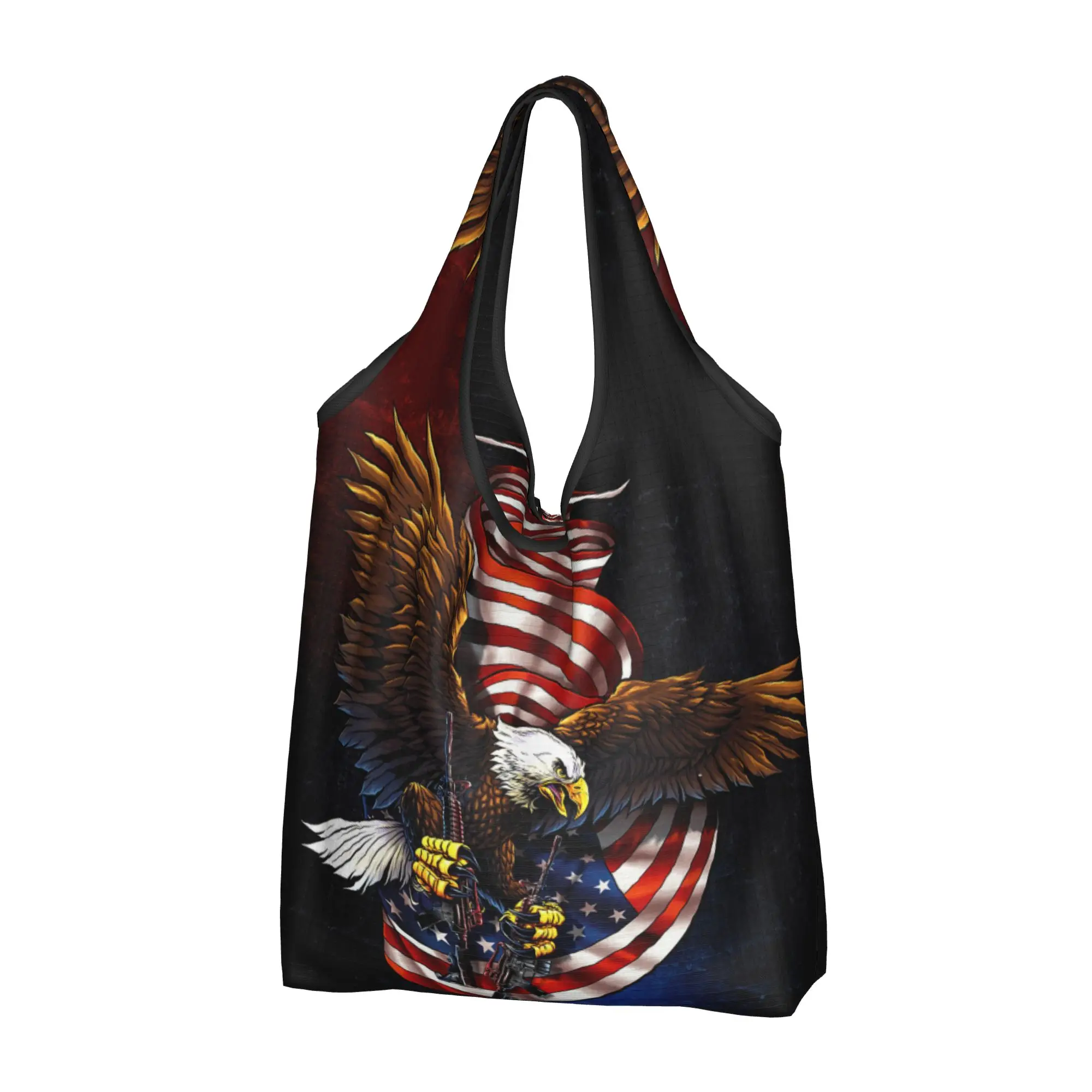 Patriotic USA Flag American  Eagle Grocery Shopping Bags Funny Shopper Tote Shoulder Bags Large Capacity Portable  Handbag