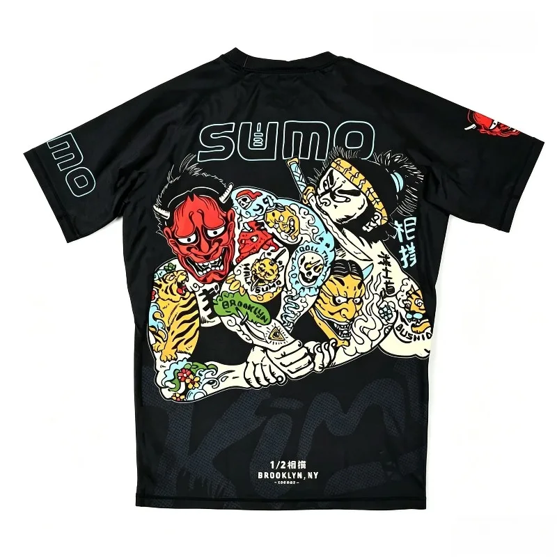 Japanese Sumo Oni Demon 3D Print Ukiyo-E Compression T-Shirt Quick Dry Martial Arts Short Sleeve Gym Workout Streetwear Top