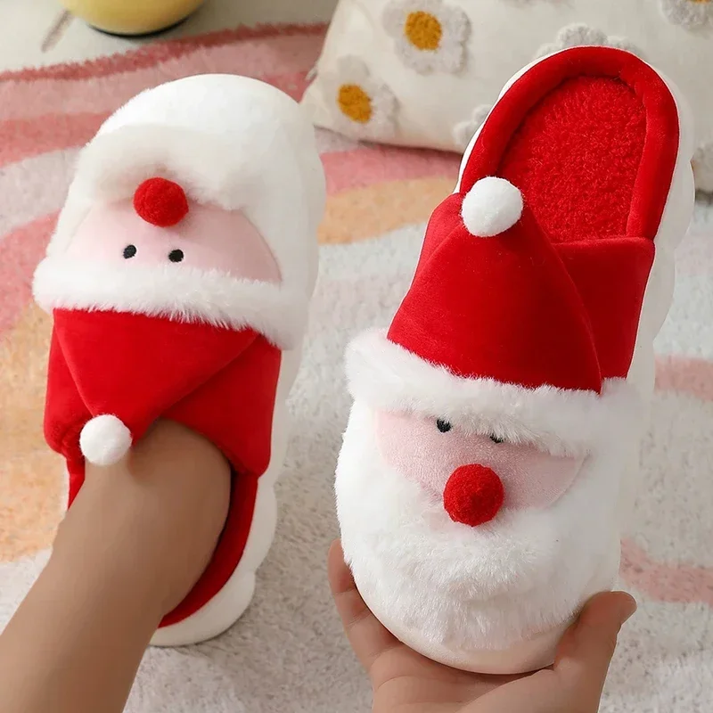 Kreskówkowe kapcie świąteczne z motywem Świętego Mikołaja, damskie, antypoślizgowe, domowe kapcie bawełniane, damskie kapcie z miękką podeszwą, damskie klapki bawełniane do noszenia w domu.